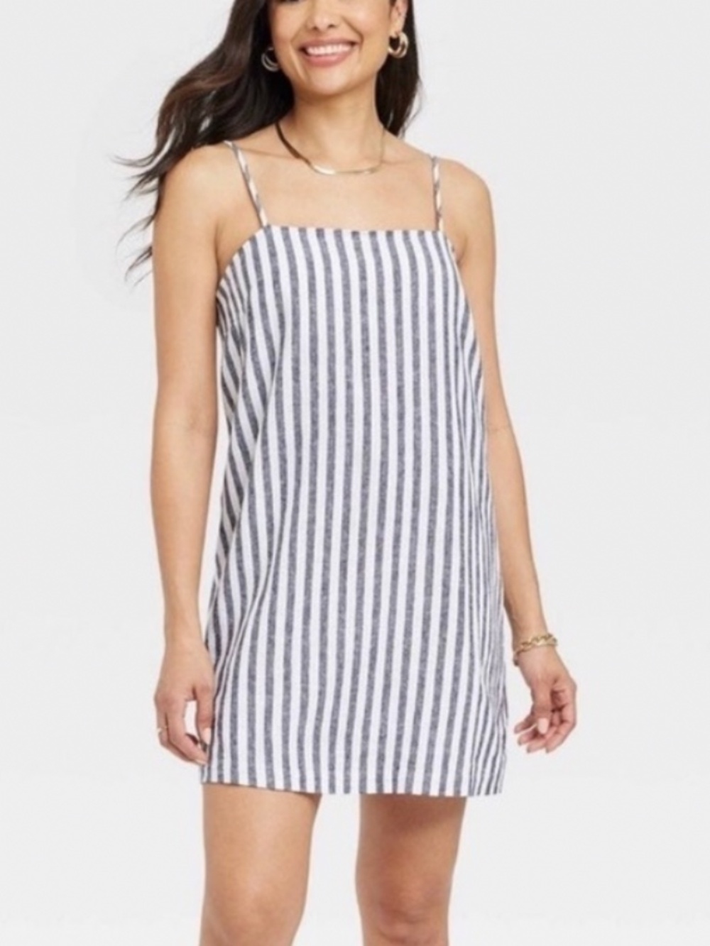A New Day, Striped Linen Blend Dress, Size M